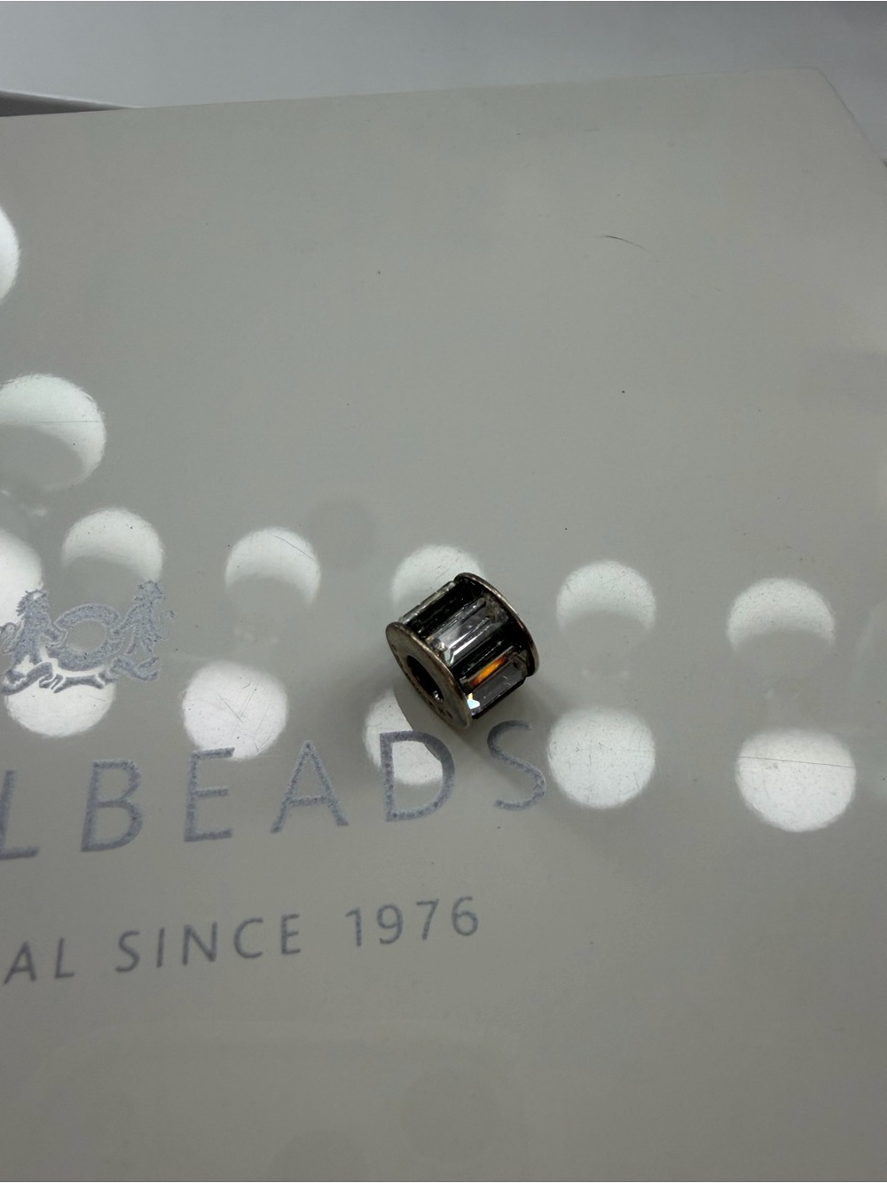 Chamilia Silver-tone Faceted Cylinder Bead with Clear Crystals